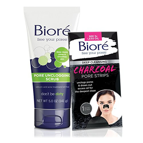Biore Pore Unclogging Scrub  5 oz    One Biore Deep Cleansing Charcoal Pore Strip for Nose