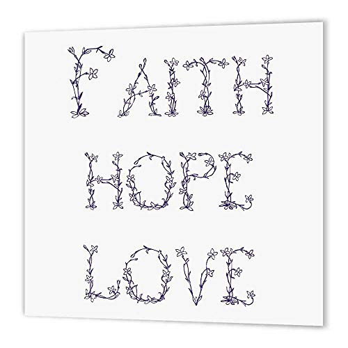 3dRose ht 155886 1 Purple and White Floral Letters Faith Hope and Love Iron on Heat Transfer Paper for White Material 8 by 8 Inch