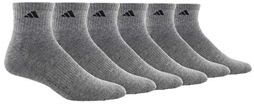 adidas Men s Athletic Cushioned Quarter Sock  6 Pair  Heather Grey Black XL  Shoe Size 12 15