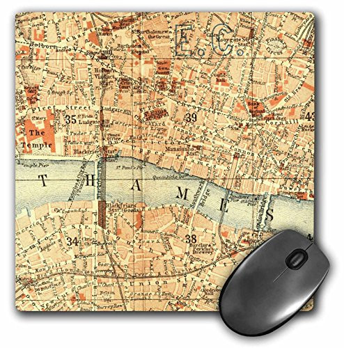 3Drose LLC 8 X 8 X 0.25 Inches Mouse Pad, Vintage Map of London Uk Section with Thames River, Retro Cream Brown Orange, Geography Travel (Mp_112939_1)