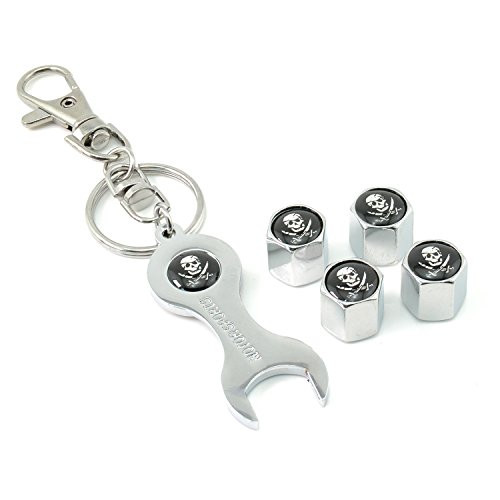 iDoood Wrench Keychain Chrome Car Tire Valve Stem Caps  Logo For Pirate Skull