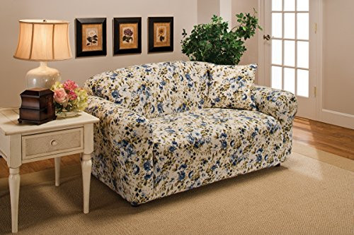 Madison Stretch Jersey Loveseat Slipcover Floral Blue