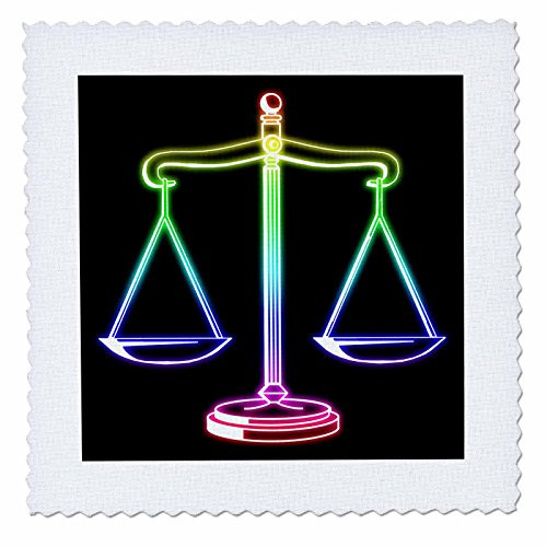 3dRose qs 41801 2 Rainbow Scale of Justice Symbol Glowing on Black Background Quilt Square 6 by 6 Inch