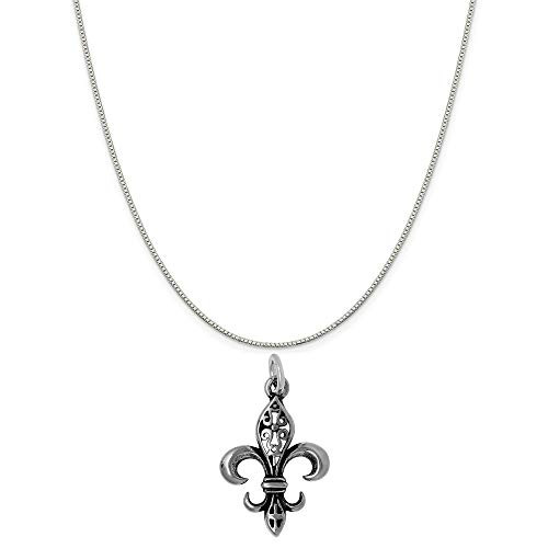 Raposa Elegance Sterling Silver Filigree Fleur De Lis Charm on a 20 Box Chain Necklace Raposa Elegance Sterling Silver Filigree Fleur De Lis Charm on a 20 Box Chain Necklace