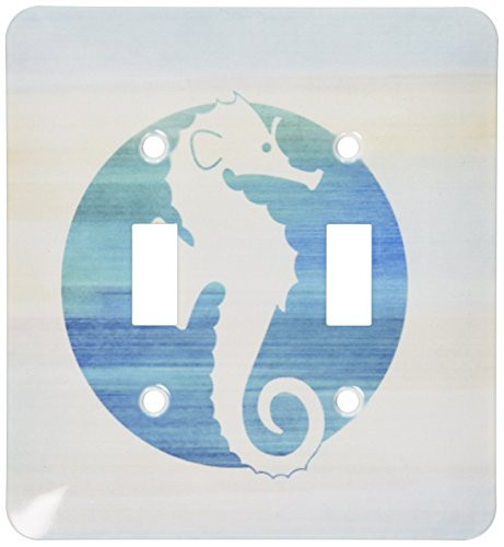3dRose lsp_152105_2 White Sea Horse in Aqua Circle Beach Theme Art Light Switch Cover