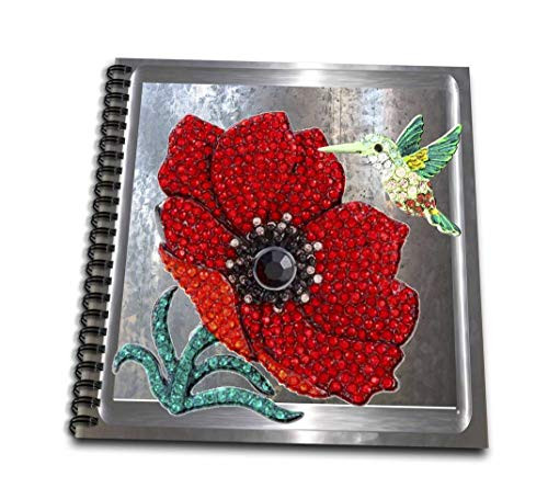 3dRose db 108071 3 Realistic Looking Silver Frame and Background with Our Glitter Art Flowers Mini Notepad 4 by 4