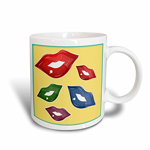 3dRose Red Green Blue and Purple Lips Ceramic Mug 15 Ounce