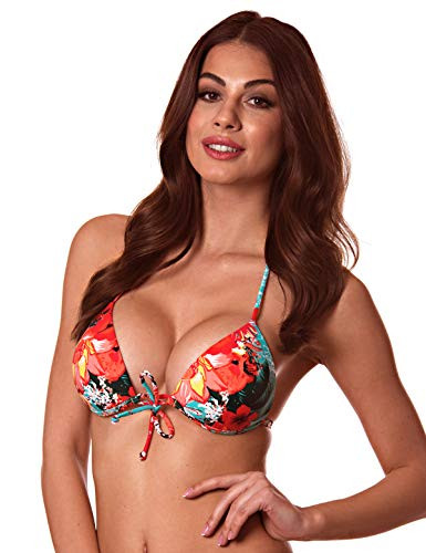 RELLECIGA Women s Blue Floral Push up Triangle Bikini Top Size X Large