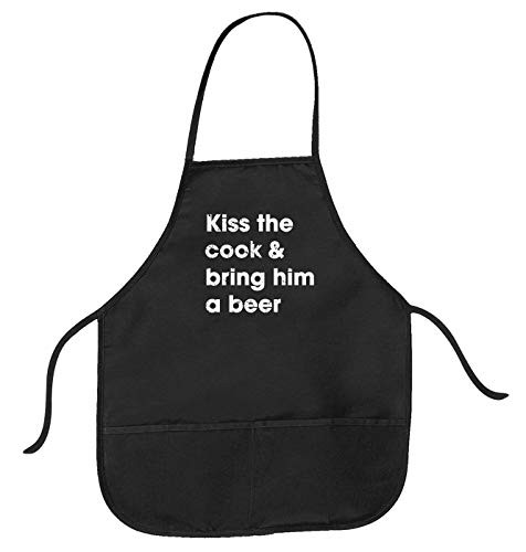 Cookout Apron Kiss The Cook And Bring Him A Beer Backyard BBQ Smock  Black    Black  One size