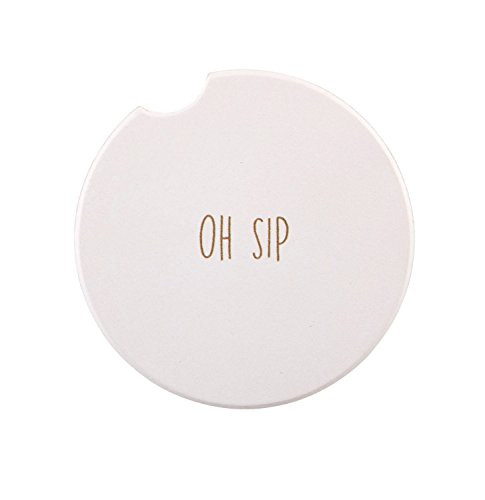 Oh Sip White 2.5 Inch Ceramic Car Drink Coaster Pack of 2