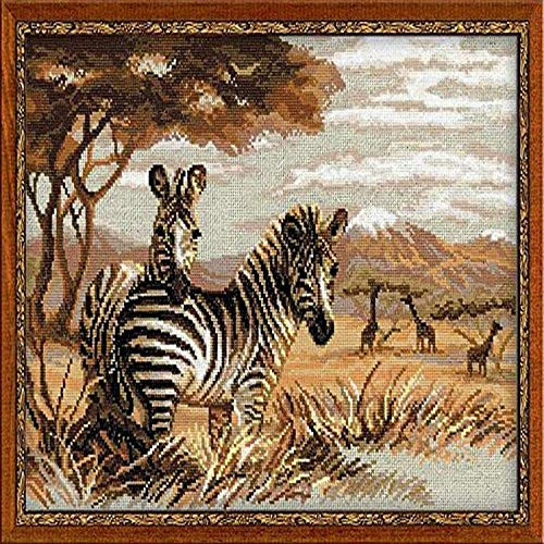 RIOLIS 1143   Zebras in the Savannah   Counted Cross Stitch Kit 15¾  x 11¾  Zweigart 14 ct Flaxen AIDA 17 Colors