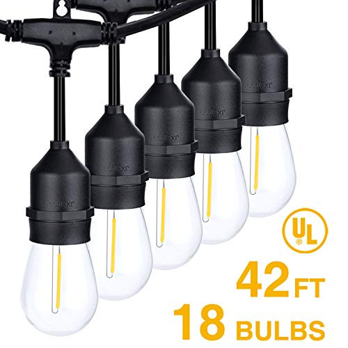syntrific 48FT LED String Lights Weatherproof Shatterproof 15 E26 Sockets 18 x 1W S14 Bulbs  3 Spares  Edison LED String Lights Perfect for Patio Cafe Wedding Party Decoration UL Listed  48Ft