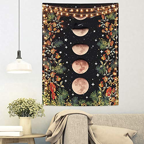 Moonlit Garden Tapestry Moon Phase Tapestry Floral Vine Tapestries Black Background Flower Tapestry Wall Hanging for Room 3602 x 4803 inches Moonlit Garden Tapestry Moon Phase Tapestry Floral Vine Tapestries Black Background Flower Tapestry Wall Hanging for Room 3602 x 4803 inches