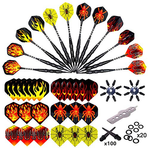 Roobeeo Soft Tip Darts 12 Pcs 18g Plastic Tip Darts Set for Electronic Dart Board with Nickel Plated Barrels Aluminum Shafts 100 Extra Dart Tips 24 Flights 20 Extra Rubber Rings Flight Protectors Tool