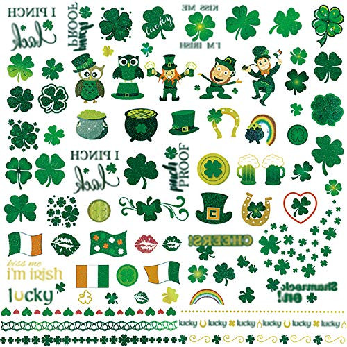 Stpatrick Day Party Supplieskonsait St Patrick s Day Tattoos Shamrock Irish Flag Temporary Tattoo Pot of Gold Tattoos for St patricks Party Favor Decor Decoration for Man Women Kids  163Designs