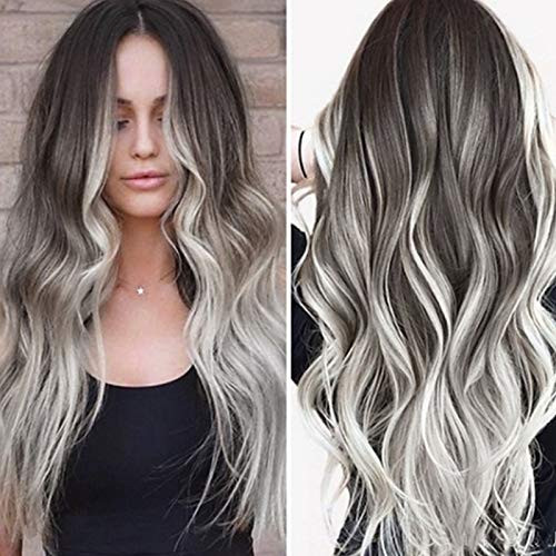 Ombre Gray Wigs Long Curly Wavy Synthetic Replacement Wigs for Women Heat Resistant Cosplay Party Wig with Wig Cap Ombre Gray Wigs Long Curly Wavy Synthetic Replacement Wigs for Women Heat Resistant Cosplay Party Wig with Wig Cap