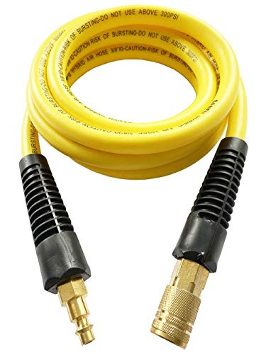SANFU Hybrid PVC Rubber Lead in Air Hose 3 8ID x 10ft 300PSI Durable Lightweight with 1 4 Immovable Industrial Quick Brass Coupler and Plug Bend Restrictors Yellow 10