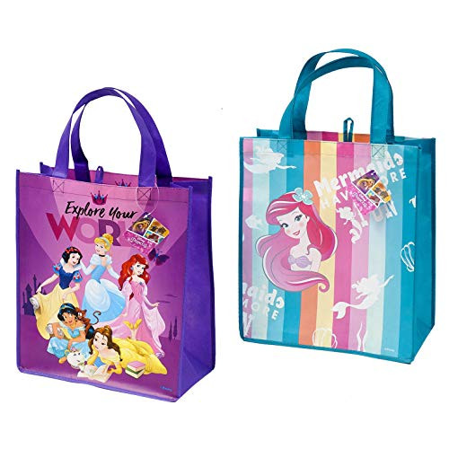 Disney Princess Tote Bag with Cinderella Snow White Bella Little Mermaid Ariel and more   2 Reusable Bag for Party favors grocery lunch  Disney Princess World 2
