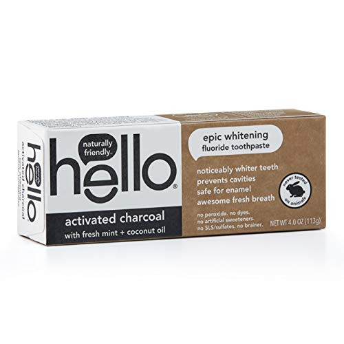 Hello Oral Care Activated Charcoal Fluoride Whitening Toothpaste Vegan   SLS Free 4 Ounce  Pack of 1