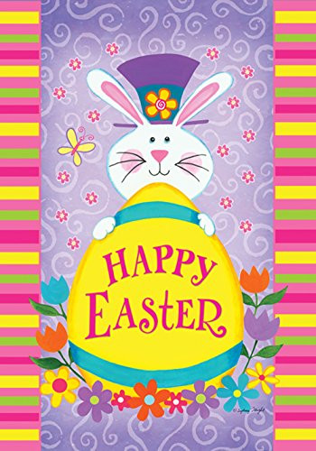 Toland Home Garden Top Hat Bunny 12.5 x 18 Inch Decorative Happy Easter Rabbit Spring Flower Garden Flag