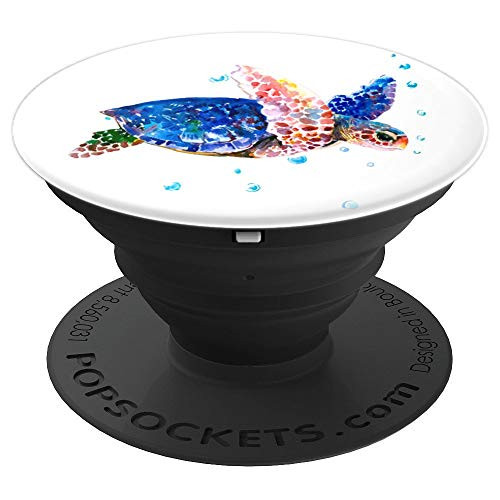 Cute   Unique Blue Sea Turtle On White Background PopSockets Grip and Stand for Phones and Tablets
