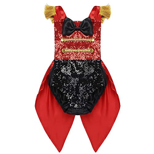 FEESHOW Baby Girls Dance Show Ringmaster Circus Costume Inspired Romper for Halloween Birthday Dress up Black Red 4T