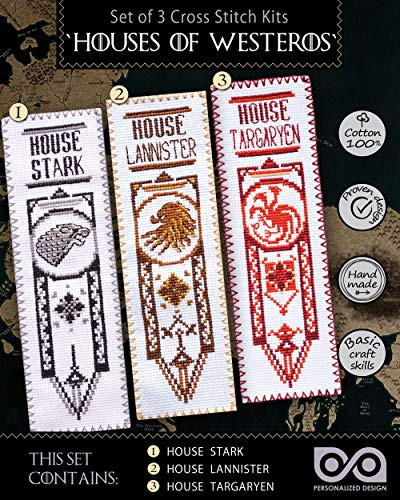 Game of Thrones Cross Stitch Kits   Set of 3 DIY Hand Embroidery Bookmarks  House Stark Targaryen Lannister   GoT Design Patterns