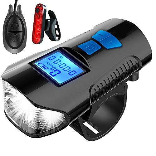YSONG LED Bicycle Lights USB Front and Rear Rechargeable Bicycle Headlight Tail Lights Bicycle Speedometer Odometer Waterproof Front Lights Suitable for All Mountain and Road Bikes