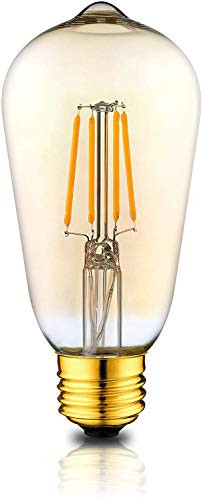 Dimmable LED Edison Light Bulbs  6 Watt 2200K Warm Lightbulbs   Amber Gold Glass   60 Watt Equivalent   E26 Base   Decorative Vintage Light Bulb Set   1 Pack