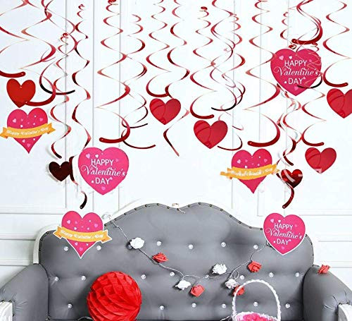 Valentines Heart Hanging Swirl Decorations   30pcs Valentine s Day Decorations Heart Paper Cut Out Hanging Heart Swirls Valentine Decorations for Ceiling Hanging Decor Bridal Shower Party Favors Engaged Decoration  Heart Swirl