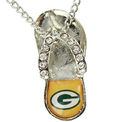 NFL Green Bay Packers Grace Flip Flop Pendant Necklace with Crystal Accent