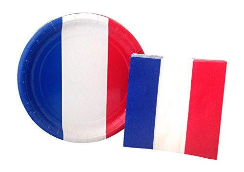 French Flag Party Supply Pack! Bundle Includes Paper Plates & Napkins for 8 Guests