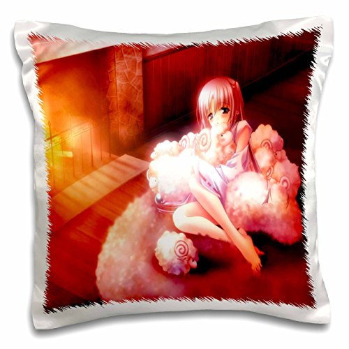 3dRose Anime with Pink Sheep Pillow Case 16 x 16