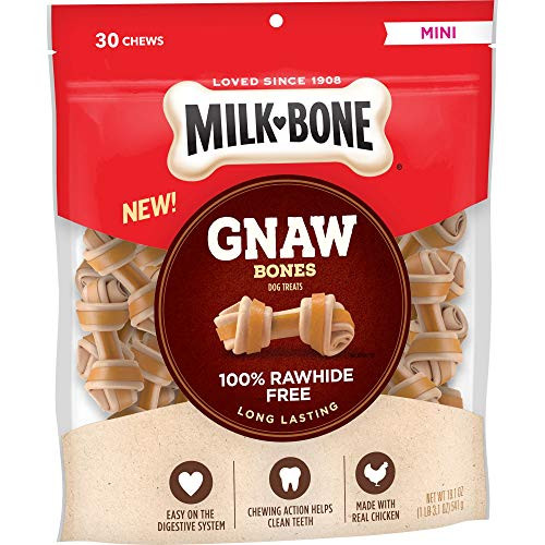 Milk Bone Gnaw Bones Rawhide Free Chew Treats for Dogs Chicken 30 Mini Knotted Bones