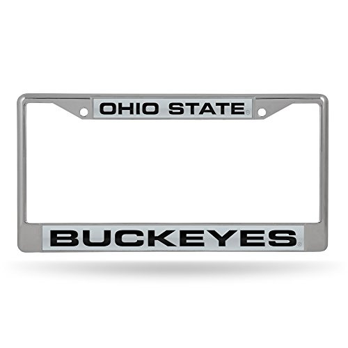 NCAA Rico Industries Laser Cut Inlaid Standard Chrome License Plate Frame Ohio State Buckeyes   Gray Insert