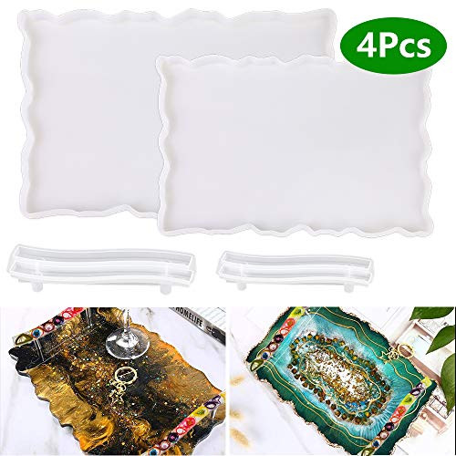 Silicone Resin Tray Molds Large Geode Agate Serving Tray Molds with 2 Pcs Irregular Resin Platter Molds and 2 Pcs Handles Molds Epoxy Resin Casting Molds for Making Faux Agate Tray Serving Board Silicone Resin Tray Molds Large Geode Agate Serving Tray Molds with 2 Pcs Irregular Resin Platter Molds and 2 Pcs Handles Molds Epoxy Resin Casting Molds for Making Faux Agate Tray Serving Board