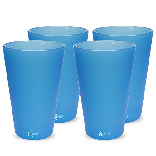 Silipint Silicone Pint Glass Set Patented Shatter proof Unbreakable Silicone Cup Drinkware  4 Pack Bend Blue