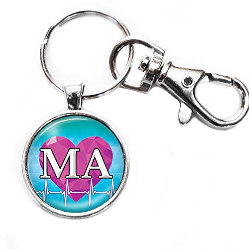 Medical Assistant Purple Heart Silver Keychain with Large Lobster Claw