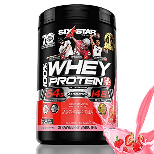 Six Star Elite Series 100  Whey Protein Powder Plus Muscle Builder 907g Ultra Pure Whey Protein Powder Strawberry 2 Pound