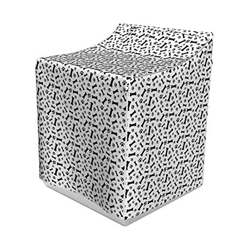 Lunarable Dog Bone Washer Cover Graphic Monochrome Illustration Dog Paw and Bones Pattern on White Background Waterproof Dustproof Decorative Fabric 29  x 28  x 40  White Black