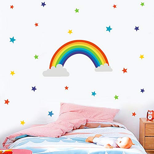 Rainbow and Stars Wall Decals Peel and Stick Removable Wall Stickers for Kids Nursery Bedroom Living RoomWall Decor