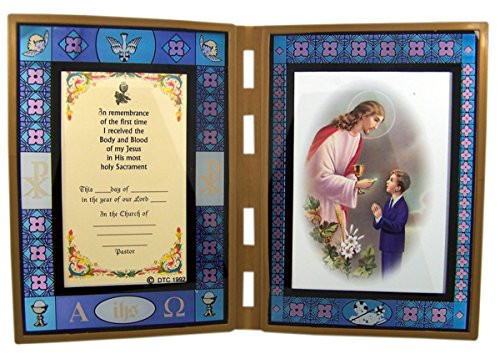 First Communion Boys Stained Glass Folding Picture Frame, 7 Inch