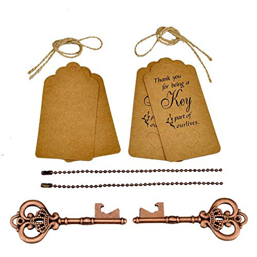 Key Bottle Opener Odetina No Touch Key Tool Keychain for Women Vintage Skeleton Key Bottle Opener with Escort Card Tag and Key Chains Copper Beer Opener Keychain 2PCS Copper B