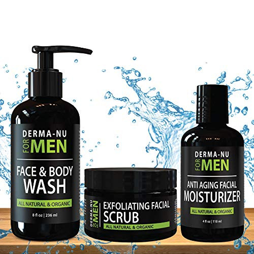 Mens Skin Care Set Organic Skin Care for Men with Natural Face Wash Body Wash Exfoliating Face Scrub and Anti Aging Face Moisturizer Our Mens Grooming Kit Refreshes Skin Hydrates and Fights Acne