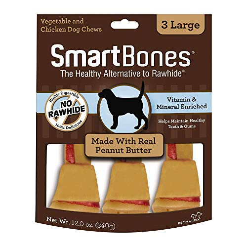 SmartBones SBPB 00218 Large Chews With Real Peanut Butter 3 Count Rawhide FreeChews For Dogs Large   3 Count