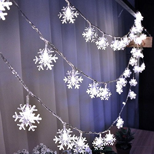 E-lishine 19ft /40LED Snowflake String Light String Outdoor Waterproof House Decorative Light String Interior Decoration,Decorative Snowflake Lights For Christmas, Party (White)