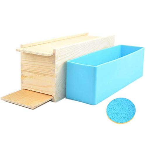 Peicees 1pcs Silicone Loaf Soap Making Molds with Rose Pattern   Wood Box with Double Cover for Homemade Soap Loaf Crafts
