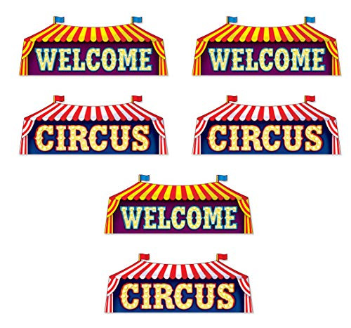 Beistle 53448 Circus Sign Cutouts, 6 Piece, 9.25" x 23.25" Multicolored
