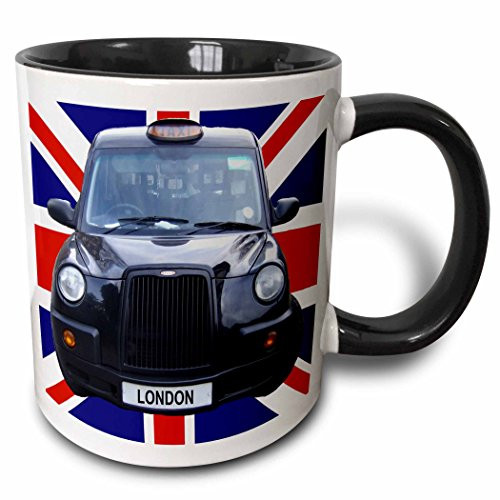 3dRose London Black Taxi Cab on British Flag Union Jack Background Uk Great Britain United Kingdom Travel Two Tone Black Mug, 11 oz, Black/White 3dRose London Black Taxi Cab on British Flag Union Jack Background Uk Great Britain United Kingdom Travel Two Tone Black Mug, 11 oz, Black/White
