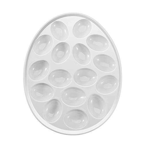 Flexzion Deviled Egg Tray   Ceramic White Porcelain 16 Cup Eggs Serving Tray Catering Platter for Hard Boiled Devil Eggs Easter Eggs Holder   Deserts Unique Decorative Kitchen Dish Plate Palette
